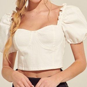 Off White Puff Sleeve Crop Top